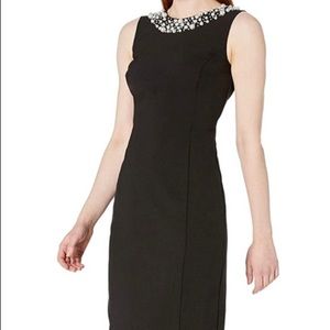 Calvin Klein black dress with pearl accent LBD- cocktail size 4 Holiday Christma